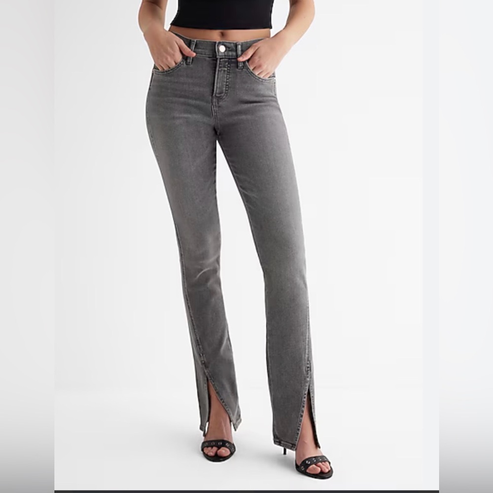 EXPRESS Mid Rise Gray Wash Skyscraper FLARED JEANS